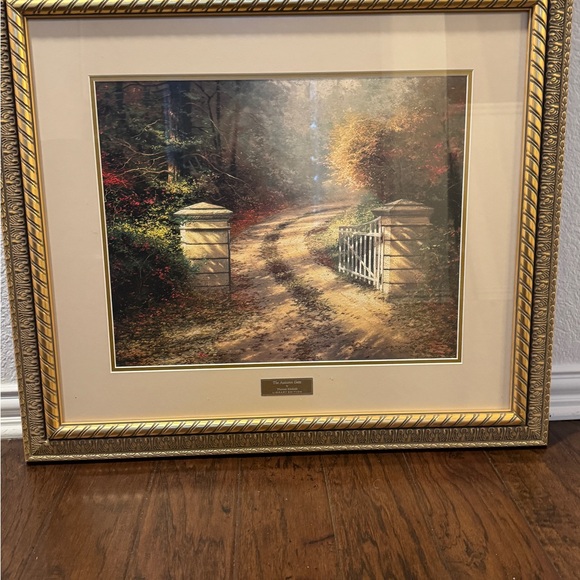 Thomas Kinkade Autumn Pathway Painting - Gold and Cream Frame